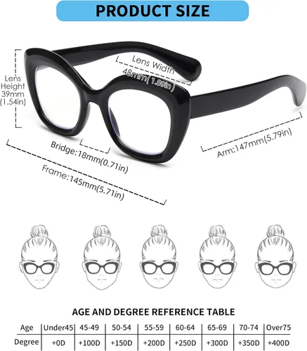 Miniatura 6 de JM Gafas de lectura con ojo de gato para mujer, lectores de computadora con bloqueo de luz azul con bisagra de resorte