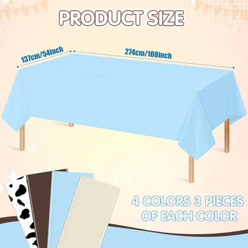 Miniatura 2 de Paquete de 12 manteles de plástico para baby shower de vaquero para mesas rectangulares, funda de mesa desechable con estampado de vaca, mantel