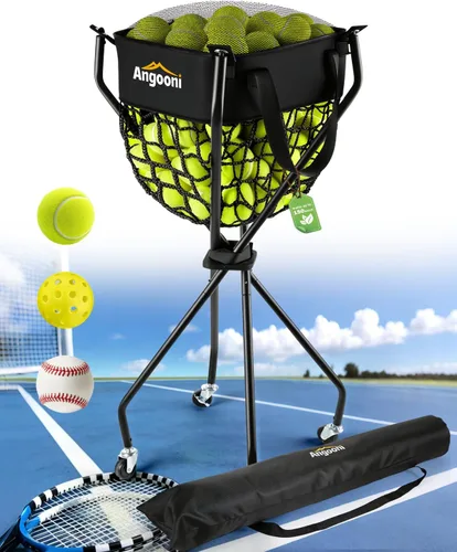 Miniatura 9 de Angooni Professional Tennis Cart with Silent PU Wheels - 2 Capacity Choices (150/240 Balls) - Sturdy, Lightweight & Portable Storage for Practice
