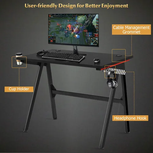 Miniatura 5 de Tangkula E Sports - Escritorio para computadora para videojuegos, estación de trabajo profesional para jugadores con soporte para tazas, gancho