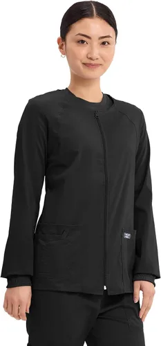Miniatura 4 de Cherokee Chaqueta médica con cremallera frontal para mujer, 3 bolsillos, elástica en 2 direcciones, suave, transpirable, sarga cepillada, 4315