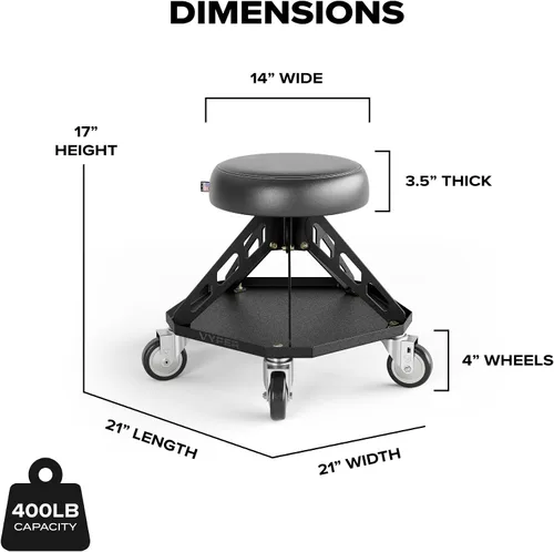 Miniatura 2 de Vyper Robust Steel Pro Shop Silla para mecánica, automoción, bricolaje, taburete de garaje de capacidad de 400 libras, ruedas grandes