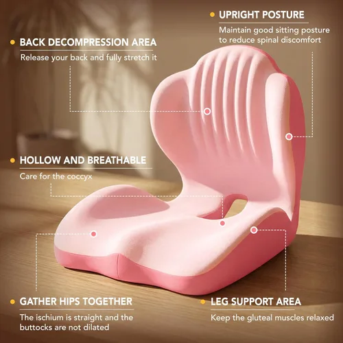 Miniatura 5 de Cojín de asiento ergonómico, cojines de asiento para silla de oficina con diseño integrado en forma de L, cojín ortopédico de espuma viscoelástica