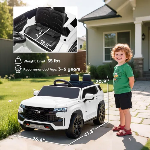 Miniatura 7 de Aosom - Automóvil con licencia Chevrolet Tahoe de paseo, vehículo eléctrico con batería de 12 V y 7 Ah, control remoto para padres, luces LED, Blanco