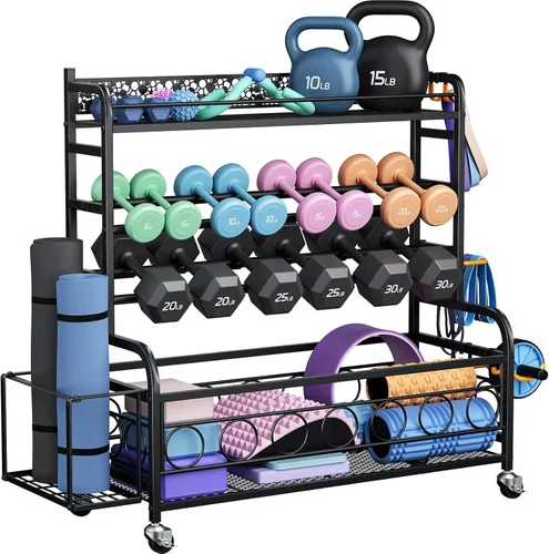 Miniatura 11 de VOPEAK - Estante de pesas ajustable para gimnasio en casa, estante de almacenamiento para esterilla de yoga, pesas rusas y equipo de entrenamiento
