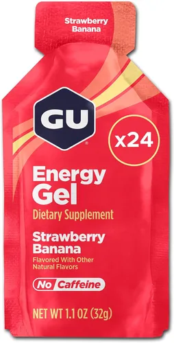 GU Energy Nutrición Deportiva Original, Gel Energizante de Fresa y Plátano, Caja de 24 Unidades