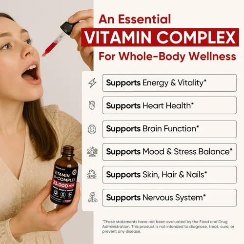 Miniatura 5 de Gotas Líquidas de Complejo de Vitamina B de Venture Pal, B12 Metilcobalamina B9 Fólico B1,B2,B3,B5,B6,B7 - Vitamina C, Colina, Inositol