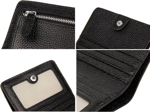 Miniatura 7 de BIG SALE-AINIMOER billetera de bolsillo pequeña con cremallera, plegable, compacta de cuero con bloqueo por identificación por radiofrecuencia