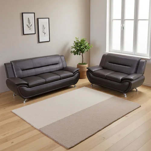 Miniatura 65 de Sofás Seccionales de Cuero, Conjuntos de Muebles de Sala de Estar, 3 Piezas Conjunto de Sofá Moderno para Sala de Blanco crema