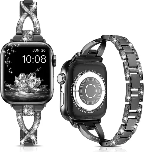 for Apple Watch Band 38mm 40mm 41mm 42mm 44mm 45mm 46mm 49mm iWatch Bands Series 11 10 9 8 7 6 5 4 3 SE Bling Metal Bracelet Women Dressy Cute Strap