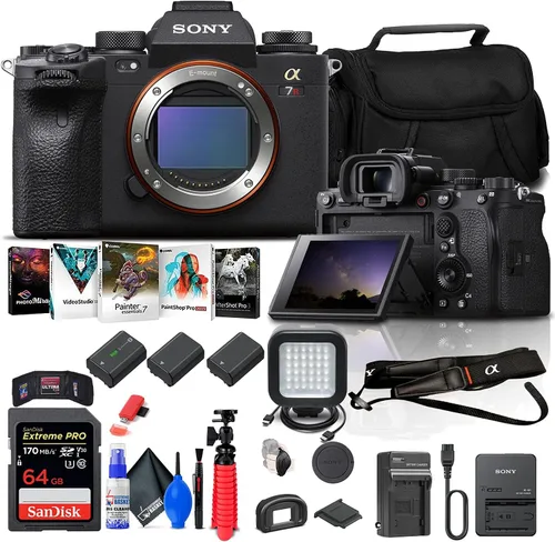 Sony Cámara digital sin espejo Alpha a7R IIIA (solo cuerpo) (ILCE7RM3A/B) + tarjeta de memoria de 64 GB + software de foto Corel + estuche + 2