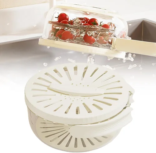 Miniatura 11 de Cuenco multifuncional para lavar frutas y verduras, cuenco para lavar frutas con colador, recipiente con tapa, escurridor de frutas con asa para 2