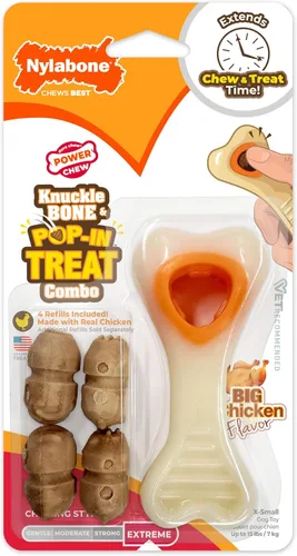 Nylabone Hueso de Nuca Bone Pop-In Juguetes de Golosinas Poderosas para Perros, Juguetes Interactivos Dispensadores de Golosinas y Enriquecimiento
