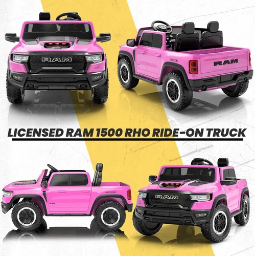Miniatura 7 de RAM 1500 RHO 24V con licencia, coche de montar para niños de 2 plazas, coche rosa para niñas con control remoto, coche eléctrico para niños