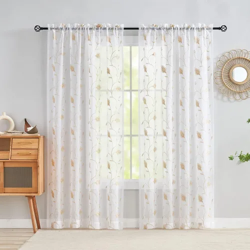 Miniatura 54 de Cortinas para ventana cortinas blancas traslúcidas de 90 pulgadas de largo, 2 paneles de cortinas de tul, paneles de ventana para cortinas de Blanco