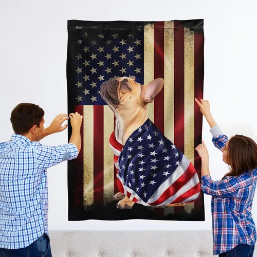 Miniatura 6 de FLAGWIX Banderas de casa de bulldog francés, decoración de perro, bandera estadounidense, 30 x 40, decoración para el hogar, decoración de patio