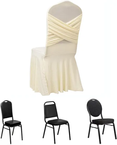 Miniatura 32 de Efavormart 1 juego de fundas para sillas de banquete con volantes y falda plisada de spandex blanco, fundas elásticas lavables con bolsillos