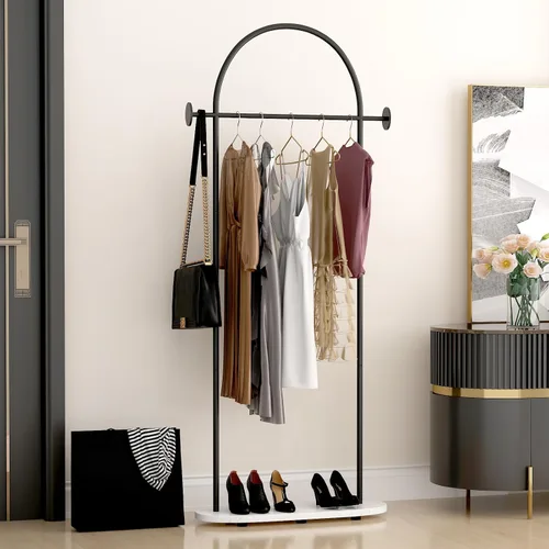 Miniatura 5 de Perchero de ropa negro, perchero moderno con estante, perchero independiente resistente, soporte de metal con ganchos para oficina boutique