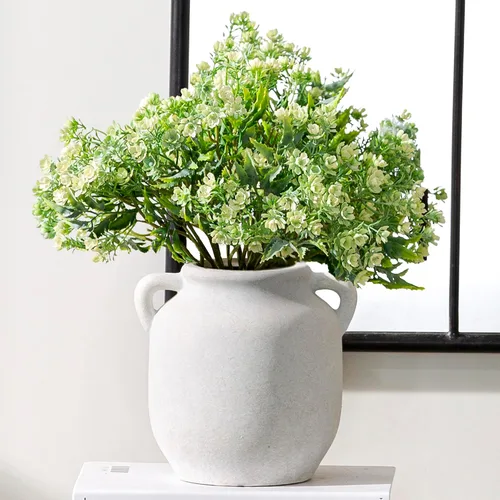 Miniatura 11 de Florero de cerámica para decoración del hogar - 7.6 pulgadas, jarrones rústicos de granja de mesa con asa, decoración de sala de estar, cerámica