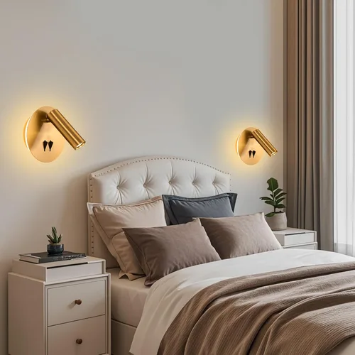 Miniatura 5 de ZEROUNO Lámpara de lectura de montaje en pared para dormitorio, lámpara de pared nocturna retroiluminada, aplique cableado con interruptor
