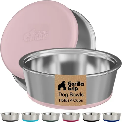 Miniatura 34 de GORILLA GRIP Tazones para perros, acero inoxidable 304 de grado alimenticio, capacidad para 2 tazas cada uno (16 onzas líquidas) para alimentos