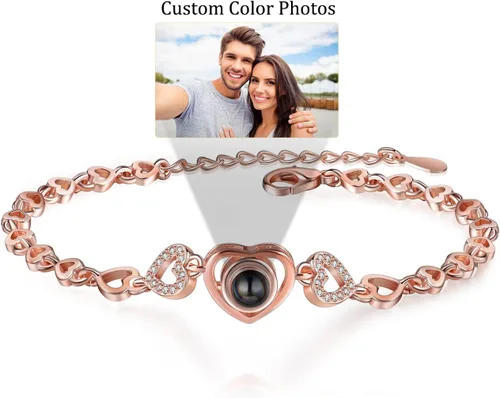 Miniatura 9 de Jeweidea Custom Bracelet with Picture Inside, Personalized Projection Heart Chain Link with Photo, Memorial Gifts for Women