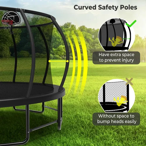 Miniatura 6 de Lyromix 12 14 15 16 pies, camas elásticas al aire libre para niños y adultos, trampolín de calabaza con postes curvos, trampolín recreativo con aro