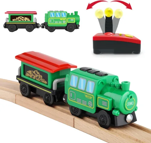 Juego de locomotora de tren operado por batería para pistas de tren de madera, vehículos de tren de motor potente, trenes eléctricos con control