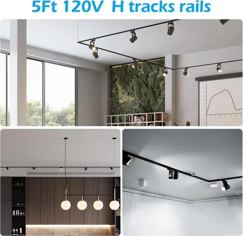 Miniatura 6 de H Kit de rieles de iluminación de riel de 120 V, 3.3 pies, 3 cables, circuito único tipo H con tapas finales y conector de alimentación de extremo
