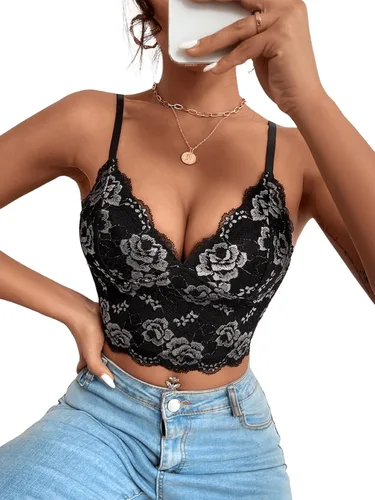 Miniatura 3 de SHENHE Camisola de malla de encaje sin mangas con tirantes delgados para mujer