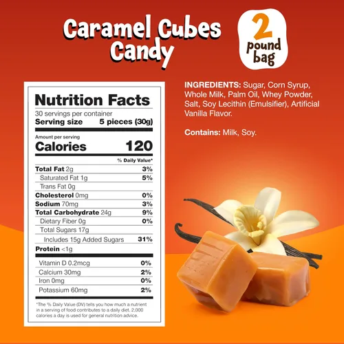 Miniatura 3 de Caramelos en cubos de caramelo – Paquete a granel de 2 libras (alrededor de 135 unidades) – Cuadrados cremosos clásicos – Envueltos individualmente