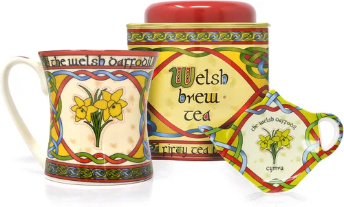 Royal Tara Juego galés – 1 taza de narciso galés, 1 soporte para bolsita de té galés y 1 mezcla de té de cerveza galesa de 50 bolsitas de té