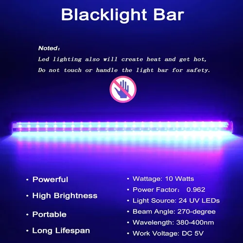 Miniatura 2 de Barra de luz LED negra, tubo de luz negra UV USB de 10 W, 1 pie, suministros de fiesta que brillan en la oscuridad para decoraciones de Halloween