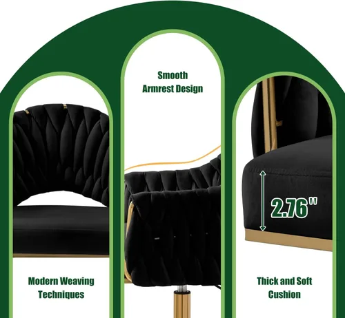 Miniatura 5 de Bonita silla de tocador con detalles de concha: silla giratoria ajustable y cómoda tapizada para oficina en casa, silla de maquillaje con brazos Oro