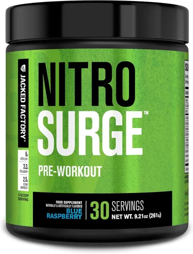 Miniatura 15 de Jacked Factory NITROSURGE Suplemento Pre Entrenamiento - Potenciador de Energía, Ganancias Instantáneas de Fuerza, Enfoque Claro y Bombeos Intensos