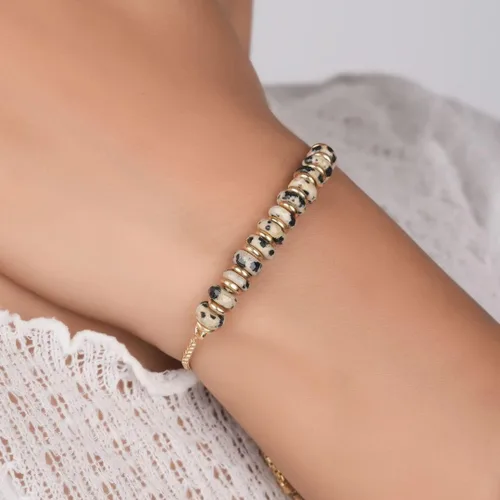 Miniatura 70 de Natural Heishi Beads With Spacers Slider Bracelet Gemstone Healing Jewelry With 14k Yellow Gold Plated 8- Inch Adjustable Length