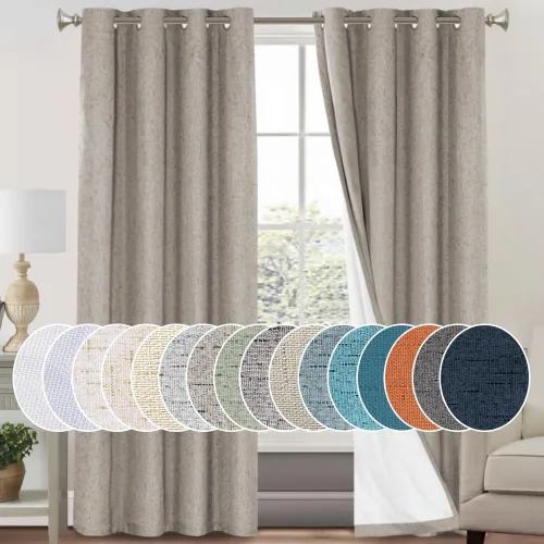 Miniatura 23 de Primitive - Cortinas opacas 100 % de lino texturizado natural para dormitorio, sala de estar, cortinas para ahorra energía, tela de arpillera