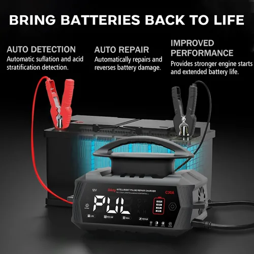 Miniatura 5 de Cargador de batería de 30 amperios, 6 V/12 V/24 V de plomo-ácido, litio, cargador de batería inteligente LiFePo4, cargador portátil de pantalla