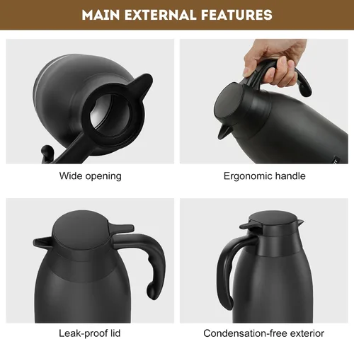 Miniatura 8 de TOMAKEIT Jarra térmica de café de 2L/68 onzas, doble pared al vacío de acero inoxidable 304, termo aislado de acero inoxidable, 24 horas mantiene