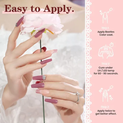 Miniatura 6 de Beetles - Juego de esmaltes de uñas de gel para boda, 6 colores, color nude, rosa, malva, blanco, con brillantina, para remojar con luz UV LED, arte
