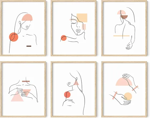 HAUS AND HUES Arte de línea abstracta minimalista – Juego de 6 impresiones artísticas de mujer moderna, decoración de pared estética minimalista