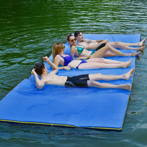 Miniatura 11 de Goplus Almohadilla de agua flotante de 12 x 6 pies, alfombrilla de espuma XPE de 3 capas resistente al desgarro, con dispositivo de amarre y correas