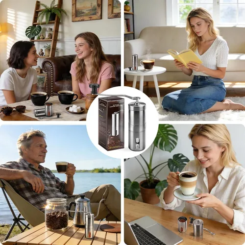 Miniatura 5 de Molinillo de café manual de acero inoxidable, molinillo portátil de manivela cónica para expreso, vertido, prensa francesa y campamento, molienda