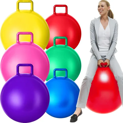 Miniatura 12 de Lewtemi 6 unidades de bola de tolva para carnaval al aire libre, pelota inflable de salto de 32 pulgadas con mango y bomba de aire para ejercicio