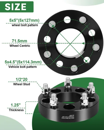 Miniatura 2 de Adaptadores de rueda 5x4.5 a 5x4.75, adaptador de rueda de 1 pulgada 5x114.3mm a 5x120.65mm con rosca de paso de 1/2-20 y orificio de buje de 73mm