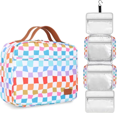 Miniatura 15 de Bosidu Neceser de viaje colgante, organizador de artículos de tocador de viaje de gran capacidad para mujeres con 4 compartimentos y 1 gancho