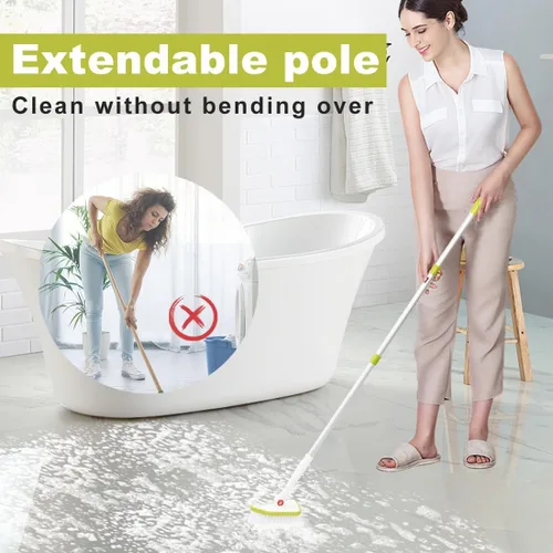 Miniatura 4 de CQT Cepillo de limpieza de baño 2 en 1 con mango largo extensible de 48 pulgadas, cepillo desmontable con 2 cabezales de limpieza y 2 cabezales