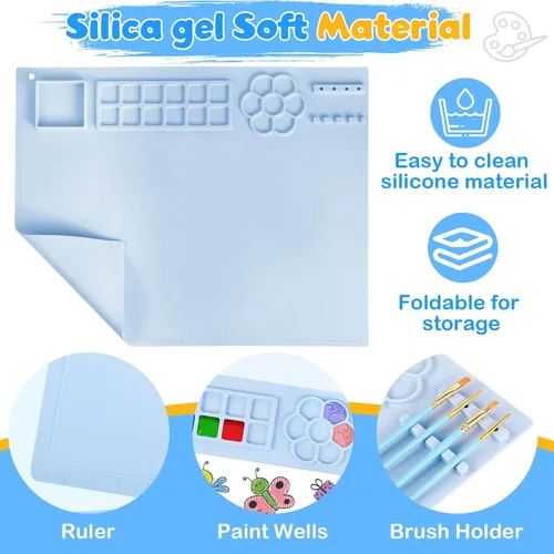 Miniatura 3 de Kits de pintura artística, estación de pintura, incluyendo limpiador de pinceles de pintura mejorado, tapete de pintura de silicona de 20 x 16 Azul