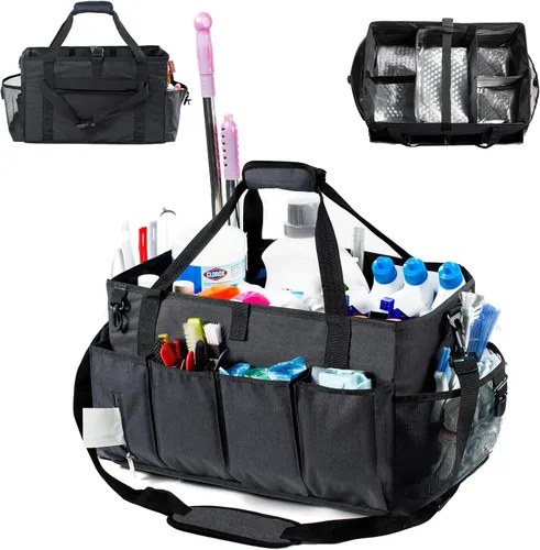 Miniatura 14 de Carrito de limpieza profesional XL para proveedores de limpieza, bolsa de limpieza portátil de 17 pulgadas para amas de casa, organizador de Gris