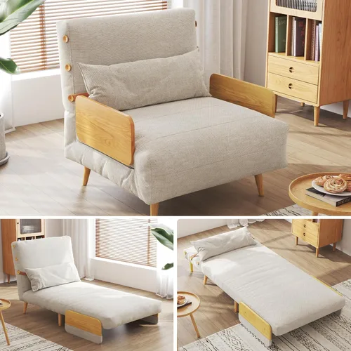 Miniatura 16 de JASIWAY Silla convertible para adultos, silla futón convertible 3 en 1 de lino con almohada, sofá cama individual plegable, cama de invitados